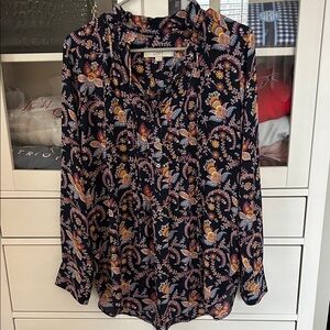LOFT Navy Floral Blouse